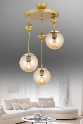 Pendant Lamp Tray Antiqued 3-Piece Bal Glop Glass Chrome Downward Facing Luxury Chandelier 03225 - Genel Markalar