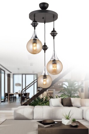 Pendant Lamp Tray Black 3-Piece Honey Ball Glass Chrome Downward Facing Luxury Chandelier snsz50170 - SONSUZ AYDINLATMA&AVİZE