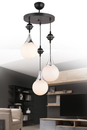 Pendant Lamp Tray Black 3-Piece White Glop Top Glass Chrome Downward Facing Luxury Chandelier snsz50169 - SONSUZ AYDINLATMA&AVİZE