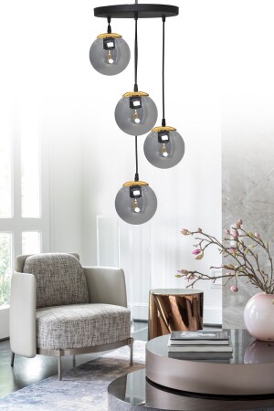 Pendant Lamp Tray Black 4-Piece Smoked Glass Chandelier SEF152 - ŞL Şef Light