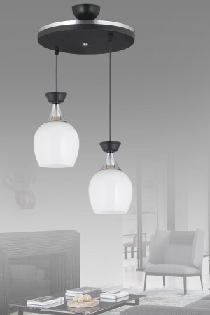 Pendant Lamp Tray Set of 2 Black Bell Jar with White Glass and Chrome Strip Modern Chandelier. AK00061 - Genel Markalar