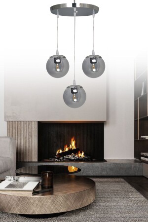 Pendant Lamp Tray Silver 3-Piece Smoked Glass Chandelier SEF157 - ŞL Şef Light