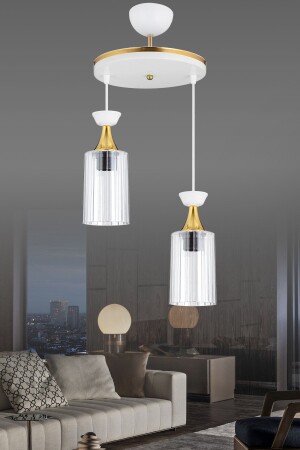 Pendant Lamp Tray White 2 Piece Pipe Mica Transparent Glass Yellow Stripe Modern Chandelier TYC00765172284 - Genel Markalar