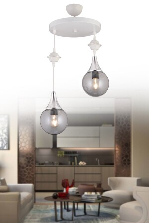 Pendant Lamp Tray White 2-Piece Smoked Globe Glass Chrome Downward Facing Luxury Chandelier 2483 - KARDELEN AYDINLATMA AVİZE