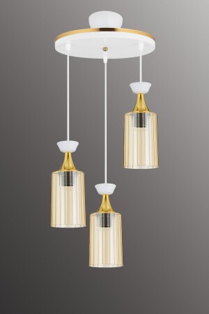 Pendant Lamp Tray White 3 Piece Pipe Mica Honey Yellow Striped Glass Modern Downward Facing Chandelier s4557515 - Genel Markalar