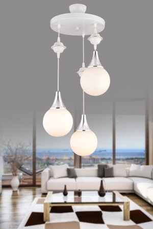 Pendant Lamp Tray White 3-Piece White Glop Top Glass Chrome Downward Facing Luxury Chandelier snsz50169 - SONSUZ AYDINLATMA&AVİZE