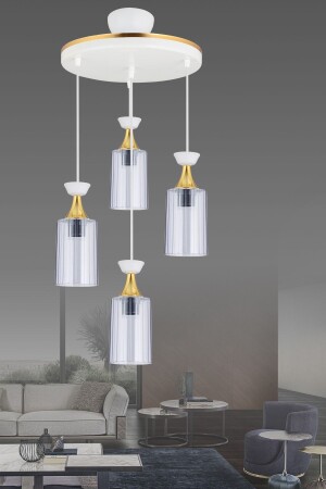 Pendant Lamp Tray White 4 Piece Pipe Mica Smoked Glass Modern Downward Facing Chandelier with Yellow Stripe s4557537 - Docklight