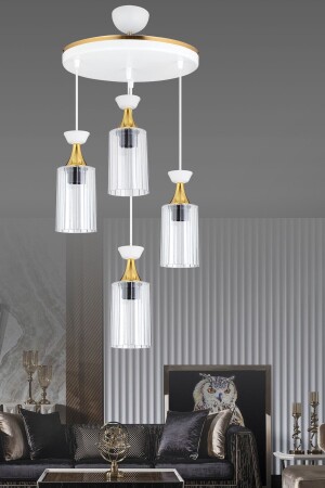 Pendant Lamp Tray White 4-Piece Pipe Mica Transparent Glass Yellow Strip Modern Chandelier TYC00765173413 - Genel Markalar