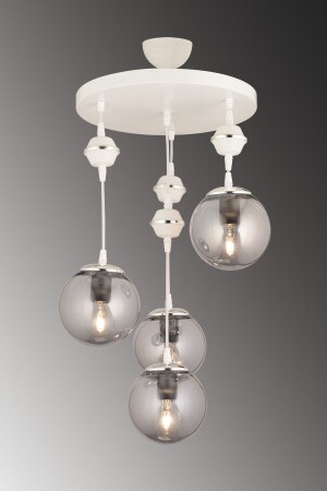 Pendant Lamp Tray White 4-Piece Smoked Glop Top Glass Chrome Downward Facing Luxury Chandelier TYC00406848100 - SONSUZ AYDINLATMA&AVİZE