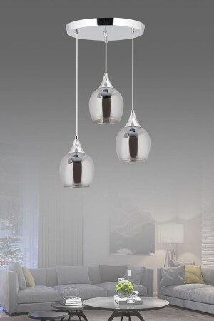 Pendant Lamp Triple Funnel Silver Smoked Opaque Glass Chandelier 160504001242 - İstanbul Avize