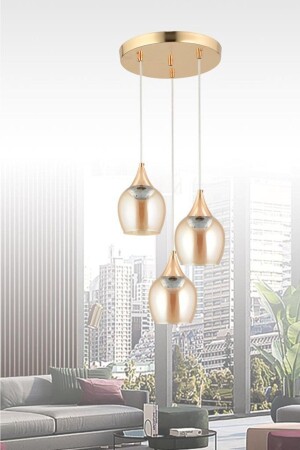 Pendelleuchte 3-teilig Gold Hunli Gelber Kronleuchter aus undurchsichtigem Glas 160504001242 - İstanbul Avize