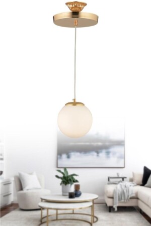 Pendelleuchte Single Gold White Globe Glass Kronleuchter 160504000974 - İstanbul Avize