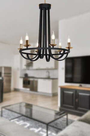 Penelope Black 6-Piece Modern Young Room Bedroom Retro Living Room Chandelier - Apliqa