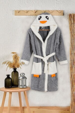 Penguen Nakışlı Welsoft Peluş Çocuk Genç Polar Sabahlık Welsoft Soft Bornoz - Brntekstil