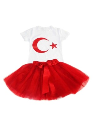Performance-Outfit für Mädchen vom 23. April bis zum 29. Oktober, gemustertes kurzärmliges weißes T-Shirt und Tutu-Rock-Set - Nacar