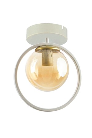 Peri Metal Ring White Honey Glass Hall - Kitchen Single Chandelier PERİİ01 - Fer Avize