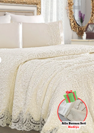 Perlendecke, französische Spitze (Tagesdecke), 6-teiliges Mitgift-Set - Ipek Home Living