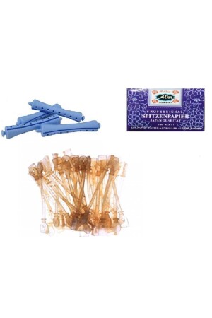 Perm Curler No:1 (20 Pieces) + Perm Rubber (20 Pieces) + Perm Paper 1 Pack (250 Pieces) - Alim