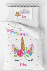 Personalisiertes Einzel-Mikrosatin-Bettbezug-Set Einhorn 7241828790696-1 - Homamia