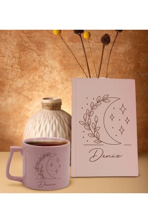 Personalisiertes, rosafarbenes Hardcover-Notizbuch und mittlere Tasse mit Namen, Bitmeden129533 - Bk Gift