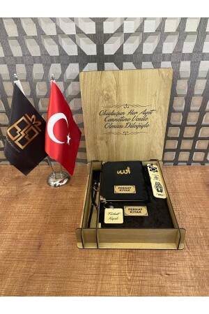 Personalized Gift Quran Set with Wooden Box for Teachers' Day, Black - Hediyedoldur