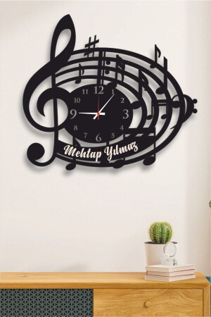 Personalized Music Themed Decorative Wall Clock with music-clock-text - AHŞAP HEDİYENİZ