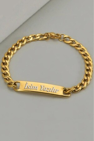 Personalized Name Written Gold Plated Steel Men's Bracelet Ack06isr MDL-ACK06İSR - Takı Dükkanı