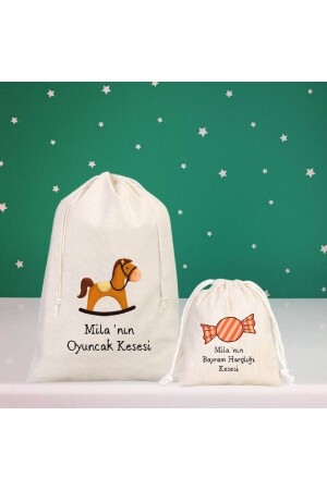 Personalized Name Written Wooden Horse and Candy Printed Toy and Holiday Allowance Pouch FKSE9003 - Florence Event
