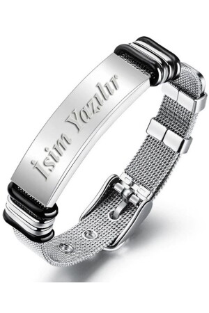 Personalized Named Wicker Belt Cord Steel Men's Bracelet Scb13 - Takı Dükkanı
