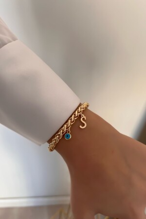 Personalized Thick Chain Bracelet with S Letter and Evil Eye - Trendy Butik