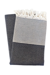 Peshtemal, 100% Cotton, Checkered Pattern, Black, Beach Towel, Bath Towel GPHGERKRELI - Peştanoz