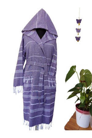 Peshtemal Bathrobe - Purple- Nuray Pattern - 100% Cotton - Peştanoz