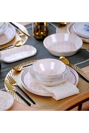 Peta Gold Gilded 31 Piece Ceramic Dinner Set for 6 People 68943 - Glore