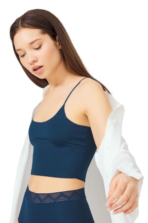 Petrolgrünes, verstellbares, dünnes Träger-Laser-Cut-Crop-Bustier für Damen - Cottonhill