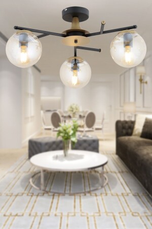Peyda 3-Piece Black Antique Honey Glass Modern Corridor Bedroom Living Room Chandelier 3919-03-BL-FR - Apliqa
