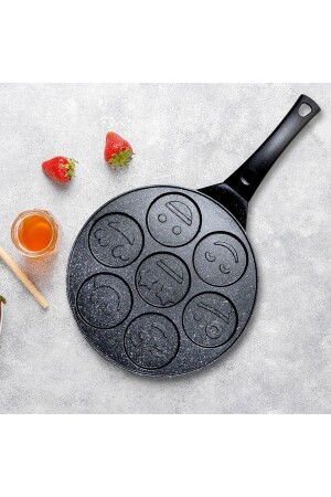 Pfannkuchenpfanne mit Emoji-Gesicht aus Granit, 28 cm, Pfannkuchenpfanne aus gegossenem Granit - Mabeyn