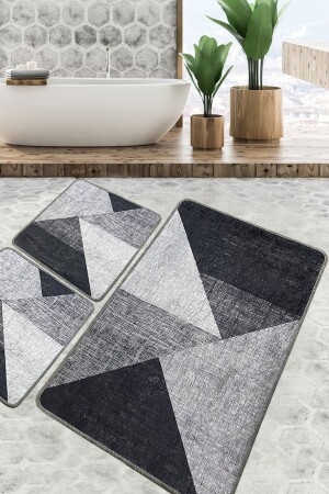 Phell Grey Badezimmerteppich Djt 3er-Set Badezimmerteppichmatte waschbar rutschfest 8683264273957 - Chilai Home