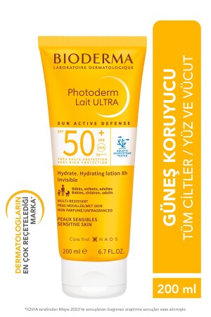 Photoderm Lait Ultra SPF50+ High Protection Milk Form Face-Body Sun Cream for All Skin 200 ml - Bioderma
