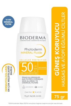 Photoderm Mineral Fluid SPF50- Çok Hassas Ciltler için Yüksek Korumalı Yüz, Vücut Güneş Kremi 75 gr 3701129803721 - Bioderma