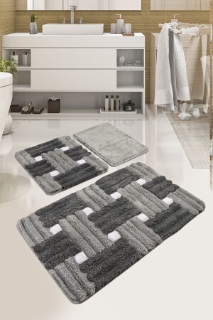 Pıazza Gray 3 Piece Set Toilet Set Bath Mat Set Carpet - Chilai Home