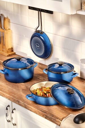 Pietra 7 Piece Enamel Cookware Set Navy Blue 600. 15. 01. 2771-1 - Emsan