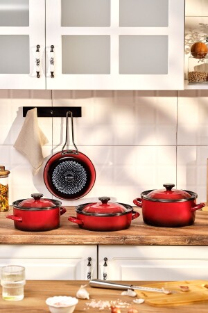 Pietra 7 Piece Enamel Cookware Set Red 600. 15. 01. 2771-1 - Emsan