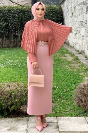 Pilise Pelerin Görünümlü Önü Düğmeli Bluz 5264 Gül Kurusu - Bym Fashion