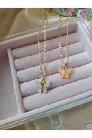 Pink And White Butterfly Necklace Set - Asia Chic