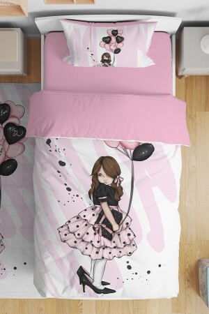 Pink Balloon Little Girl Patterned Single Baby Kids Bettbezug-Set evnev00226 - Evpanya