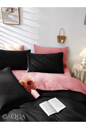 Pink Black Sheet Elastic Reversible Duvet Cover Set TYC00773270563 - CAQQA