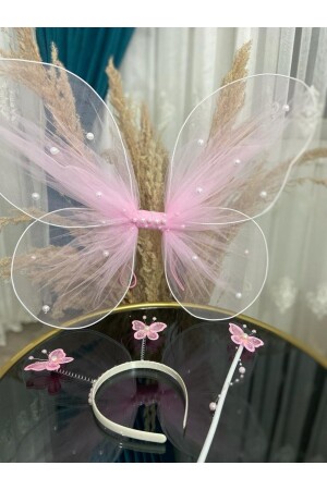 Pink Butterfly Wing Crown and Scepter Set with Pearl Detail - Entrend