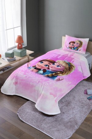 Pink Child and Anna Patterned Single Duvet Cover Set and Bedspread - Evpanya
