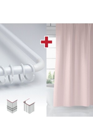 Pink Color Bath Curtain with Hanger Gift 180x200cm Powder Single Wing Shower Curtain - L Pipe with Gift - Tropikhome