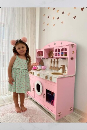 Pink Colored Wooden Toy Kitchen (with 1 LED) - Hedef